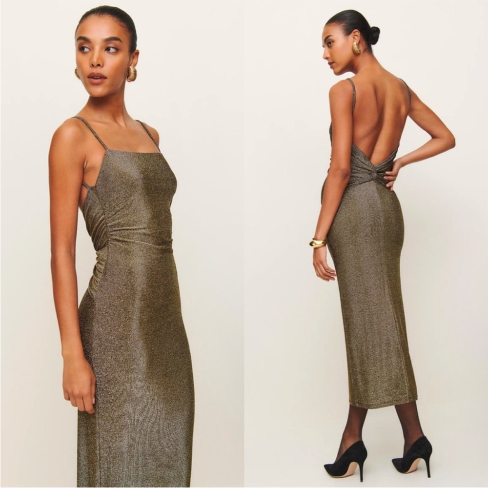 NWT Reformation Black & Gold Breslin Shimmer Knit Dress Size L